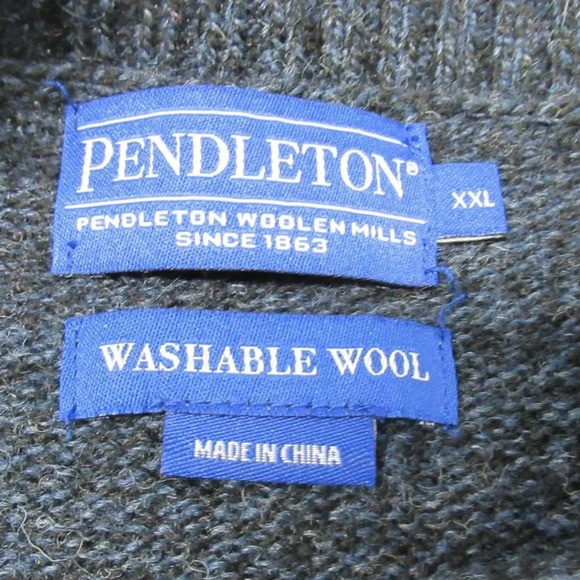 Pendleton Sweater Men's XXL 100% Shetland Wool Black Blue Washable Crew Neck - Picture 5 of 6